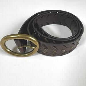 Cowgirls Rock Leather Oval Bar Buckle Brown Women’s L Dome Nail Heads Cutouts